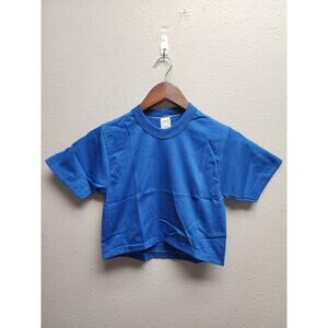 80s Vintage Blue Cropped T-Shirt Sportswear Made in USA XS